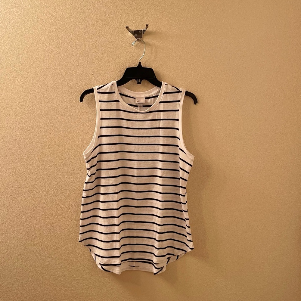 a new day White and Black Striped Tank Top